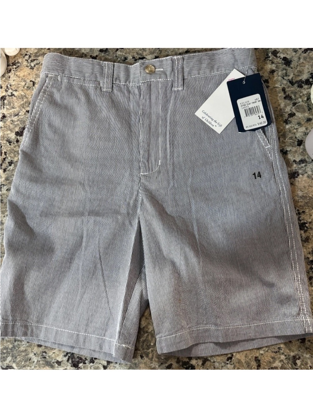 Children's Seersucker Shorts in Navy/White Stripe - Boys Size 14